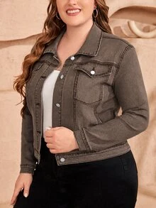 EMERY ROSE Women's Streetwear Button Long Sleeve Denim Jacket - Brown - View 6