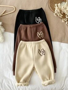 Cozy Pixies 新生兒男嬰/女嬰秋冬款可愛百搭休閒純色鬆緊腰長褲 3件組，愛心圖案裝飾 - 彩色 - 查看 7