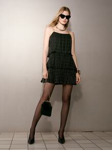 MOTF PREMIUM SLEEVELESS SPAGHETTI STRAP PLEATED LOOSE MINI PARTY CAKE DRESS - Black - View 5