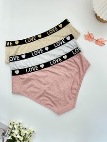 SHEIN Quần lót tam giác nữ size lớn bằng cotton gân in chữ phong cách thường ngày, bộ 3 chiếc nhiều màu - Nhiều màu - Xem 2