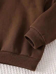 Baby Girl Casual Minimalist Soft Hooded Long Sleeve Drop Shoulder Fleece Sweatshirt - Multicolor - View 5