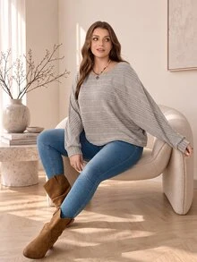 Rosumi Women's Plus Size Round Neck Pullover Ribbed T-Shirt Winter Clothes For Women Winter Clothes Winter Outfit For Women - Khaki - View 1
