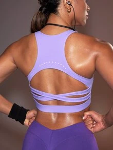 Powerista Women's Minimalist Cropped Sports Bra For Yoga And Fitness - Mauve Purple - View 3