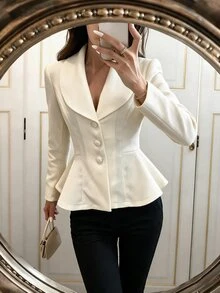 SHEIN Glamour Áo khoác nữ dáng chữ A màu mơ tay dài - Màu be - Xem 1
