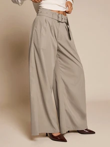 SHEIN Glamour Women's Solid Color Casual Versatile Daily Wear Suit Pants - Khaki - View 1