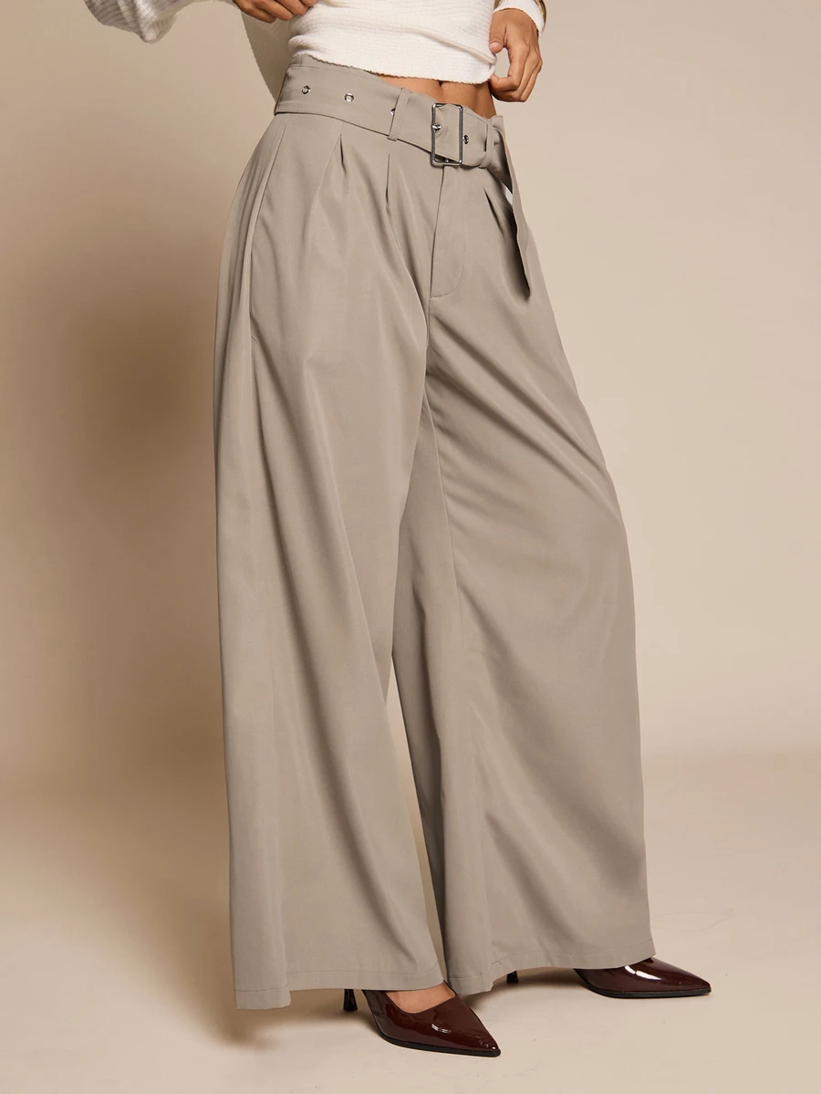 SHEIN Glamour Women's Solid Color Casual Versatile Daily Wear Suit Pants - Khaki - View 1