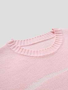 Manfinity CasualKnits 男士街頭風拼色時尚羅紋長袖針織衫 Y2K 情侶套裝 秋季 - 粉色 - 查看 3