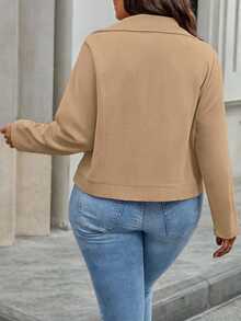 Juhart Plus Size Solid Color Zip-Up Casual Versatile Long Sleeve Jacket Fall Winter Cloth For Women Autumn - Camel - View 2
