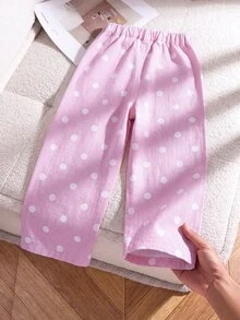 SHEIN Explorewe 女童牛仔長褲，秋季新品，粉色波點，彈性腰帶抽繩設計，寬鬆版型，輕量柔軟牛仔面料 - 粉色 - 查看 2