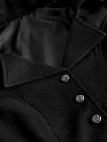 ROMWE Women's Regular Wool Coat With Lapel, Metal Buttons, Court Goth Style, Autumn/Winter Vintage - Black - View 3