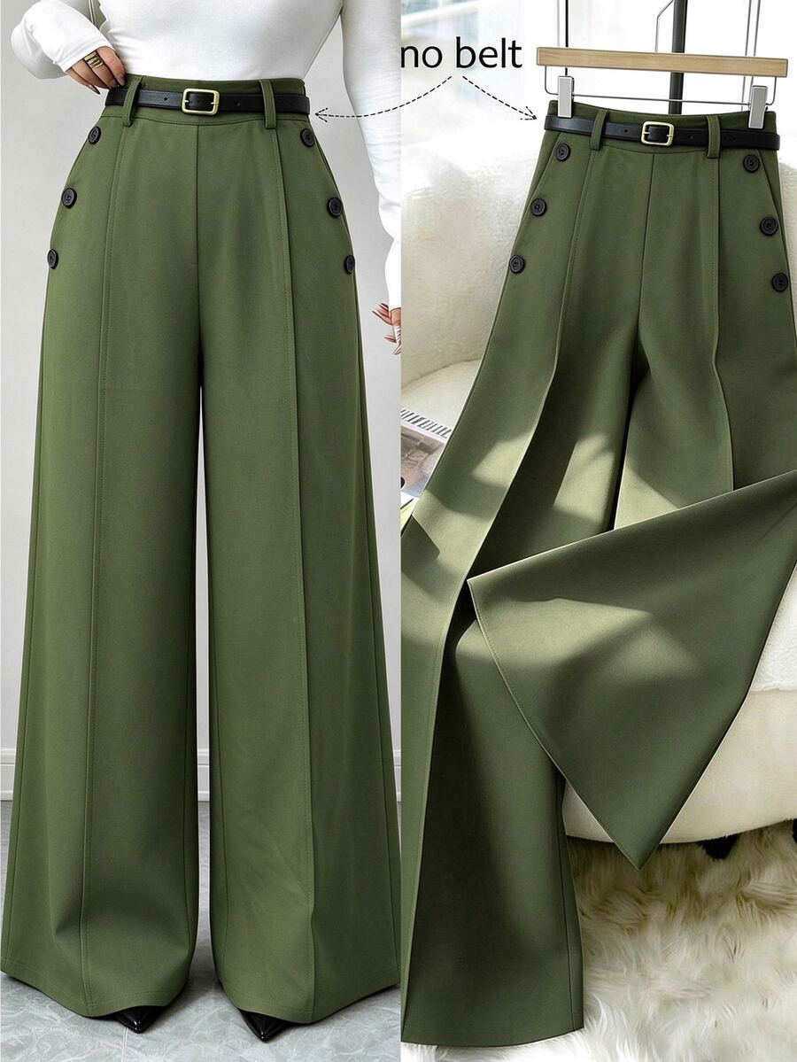 Elenzga Women's Solid Color Casual Versatile Daily Wear Long Pants - Green - View 1