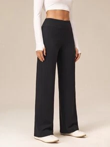 OutZeal Women Outdoor Leggings Gym Workout Casual Tummy Control Low Rise Waist Wide Leg Pants - Black - View 7