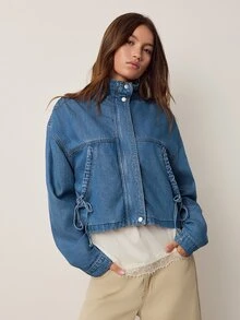 Willow Rêve Women's Loose Button Long Sleeve Denim Jacket - Blue - View 7