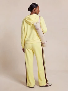 Zivah Women's Solid Color Hooded Jacket And Long Pants Casual Daily Sports Set - Yellow - View 2