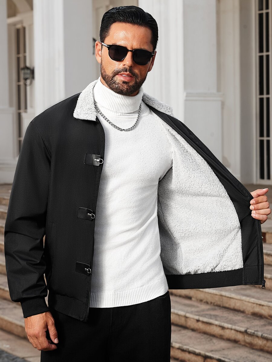 Manfinity Homme Men's Colorblock Casual Daily Wear Long Sleeve Jacket - Black - View 1