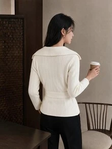 Yumoku Women's French Style Button Long Sleeve Knit Cardigan - Apricot - View 2