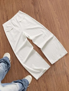 SWAVVY Men's Striped Casual Versatile Daily Wear Long Pants - Apricot - View 2