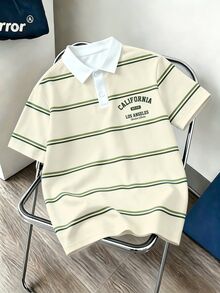 Daypath Men's Button Half-Placket Striped Colorblock Polo Shirt - Apricot - View 1