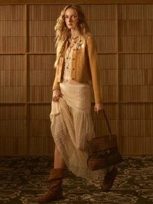 MOTF STUDIO WOMEN'S AUTUMN/WINTER HEAVY EMBELLISHED BEADED COLLAR SHORT FUR KNIT CARDIGAN - Khaki - View 3