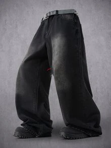 Manfinity Denimwave Men Y2K Hip Hop WideLeg Jeans, Spider Graphic Print Baggy Denim Trousers - Black - View 4