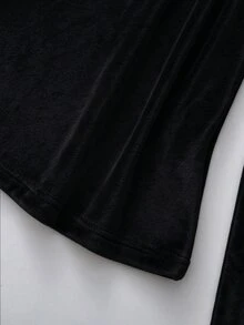 SHEIN Tween Girls Autumn/Winter Thick Warm Casual Basic Daily Wear School Layering High Neck Ribbed Fleece Fabric Solid Color Long School Off-White - Black - View 5