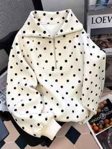 INAWLY Casual Loose Fit High Neck Half-Zip Printed Long Sleeve Sweatshirt - Apricot - View 4