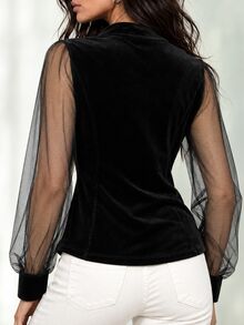 LUMIGAL Women's Mesh Patchwork Casual Daily Wear Shirt - Black - View 2