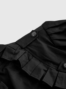 ROMWE Goth Cropped Ruffle Trim Button-Up Vintage Court Style Blouse - Black - View 4