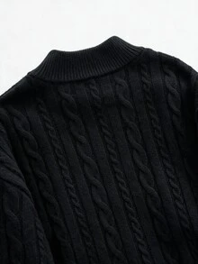 GlowEve CURVE Plus Size Women's Autumn/Winter Ribbed Twisted Rope Black Knit Cardigan Sweater - Black - View 4