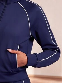Zivah Bộ đồ thể thao thường ngày nữ phối màu, áo tay dài và quần dài - Màu xanh hải quân - Xem 6