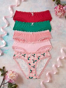 Elorette 7pc Pink Multi-Color Lace Patchwork High Elasticity Knitted Texture Comfortable Daily Plus Size Panties - Multicolor - View 1