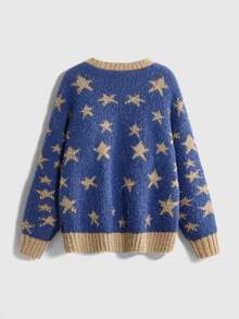 ROMWE Fairycore Women's Star Pattern Casual Daily Long Sleeve Sweater - Blue - View 2