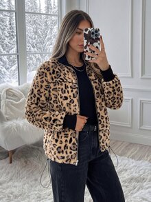 Easowa Women's Leopard Print Casual Versatile Everyday Long Sleeve Sweatshirt - Multicolor - View 3