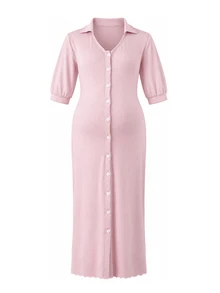 Moonlight&Mama Soft Comfortable Open Front Maternity Loungewear For Bedroom And Home Wear - Pink - View 1