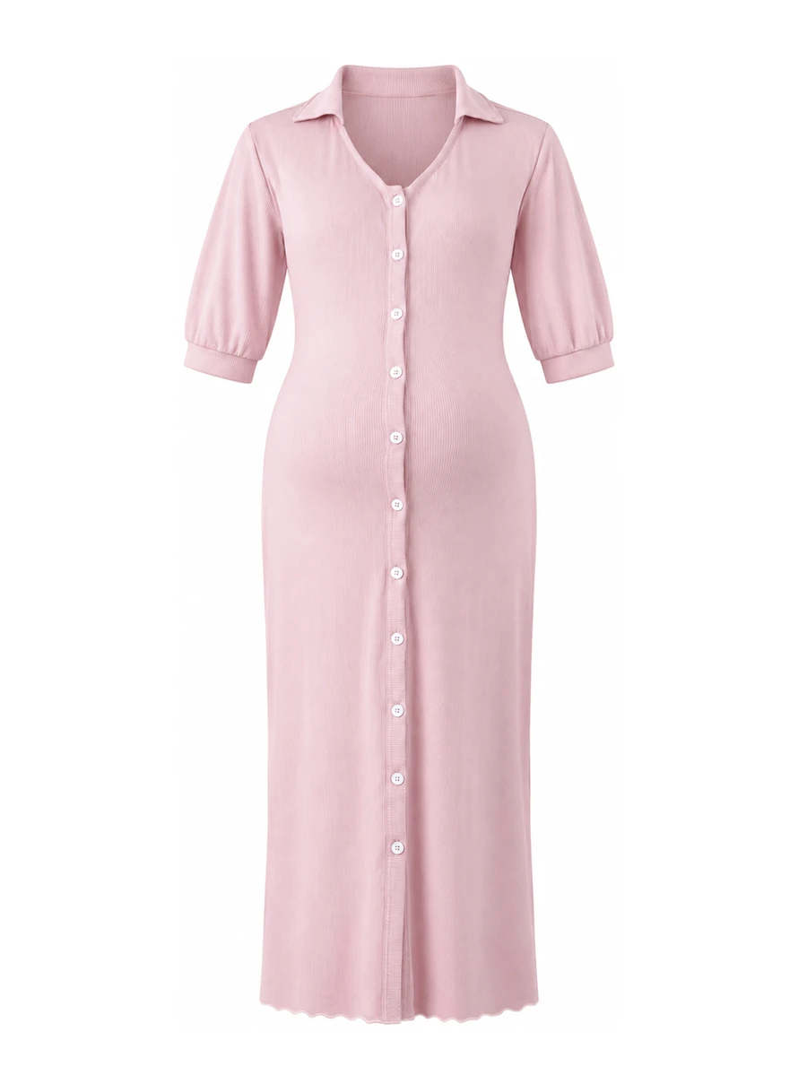Moonlight&Mama Soft Comfortable Open Front Maternity Loungewear For Bedroom And Home Wear - Pink - View 1
