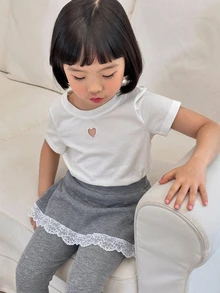 Dazy Kids 女童秋季網格拼接修身裙褲 - 灰色 - 查看 3