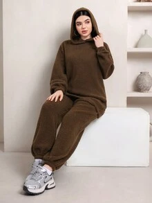 Veilorie Women's Letter Embroidered Long Sleeve Hoodie And Pants Casual 2 Pieces Set - Brown - View 7