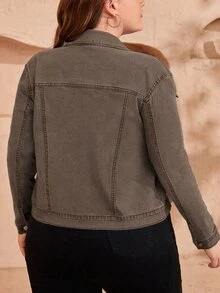 EMERY ROSE Women's Streetwear Button Long Sleeve Denim Jacket - Brown - View 2