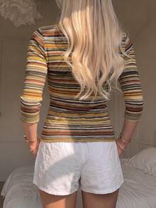 CovetEZ Women's Striped Colorblock Casual T-Shirt For Daily Wear - Multicolor - View 4
