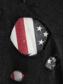 ROMWE Street Life Women's Vintage Distressed American Flag 2 In 1 Streetwear Hooded Sweatshirt Jacket Washed - Black - View 4