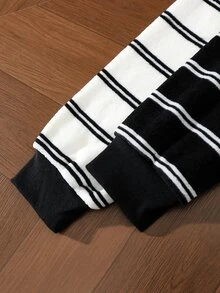 EverLounge Men's Casual Plush Striped Loungewear Top 2-Piece Set - Black and White - View 4