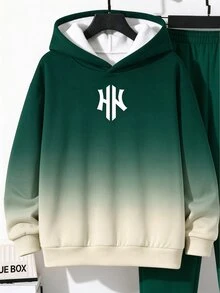 青少年男孩休閒簡約長袖連帽舒適運動衫 2件套，適合秋冬穿著 - 彩色 - 查看 5