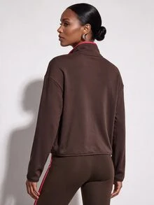 Zivah Women's Zip-Up Half-Placket Long Sleeve Sweatshirt And Leggings Sports Set - Coffee Brown - View 8
