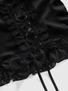 ROMWE Spring/Summer Carnival Party Casual Red Gothic Lace Trim Velvet Women's Tube Top - Black - View 4