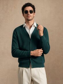 Core Aspect Autumn/Winter Men's Old Money Style, Dark Green High Elastic Core-Spun Yarn, Knitted Cardigan - Dark Green - View 5