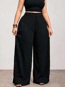 Enliva Plus Size Women's Textured Straight-Leg Loose Pants Pear Body,Triangle Body - Black - View 4