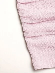 SHEIN 青少年女孩秋冬春季休閒時尚棕色針織紋理方領抽褶腰長袖T恤與長褲2件套，百搭日常穿著 - 粉色 - 查看 5