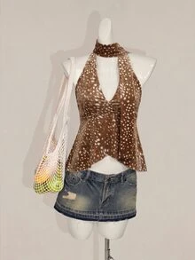 SHEIN ICON Women's Casual Sexy Backless Tank Top, Deer Pattern - Multicolor - View 3