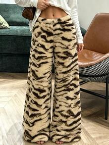 INAWLY Solva Women's Fashion Minimalist Zebra Print Lounge Sweatpants - Coffee Brown - View 5