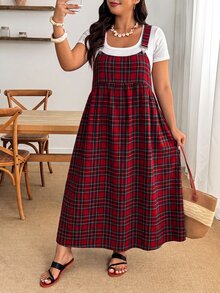 Enliva Plus-Size Women's Fashionable And Versatile Plaid Pocket Dress, Holiday Style Apple,Rounded Body - Multicolor - View 4
